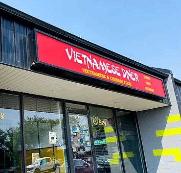 Vietnamese Diner storefront with its red sign on 22nd Street West, Saskatoon